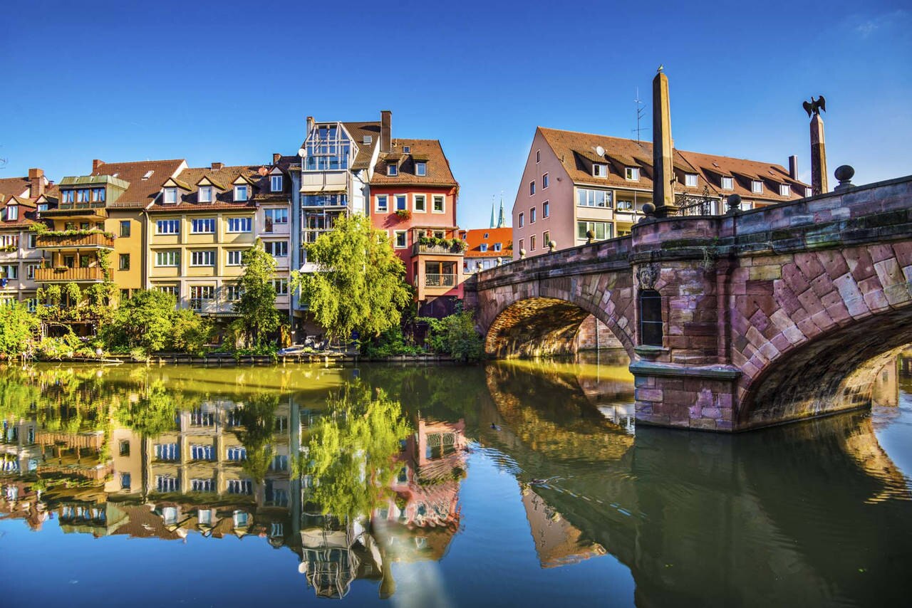 Nuremberg, Germany old town on the Pegnitz River.